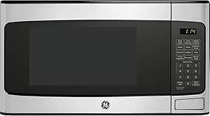 GE Countertop Microwave Oven, Compact 1.1 Cubic Ft., 950-watt Capacity, 6 Auto Cooking Settings, Child-Lock Technology, Kitchen Essentials for the Countertop, Dorm Room or Apartment, Stainless Steel