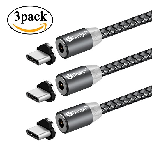 UGI 3 Pack Type C Magnetic Cable Nylon Braided Wire Magnetic Charging USB C Cable 3.3ft Cord for Samsung Galaxy S8 S8 Plus Google Pixel/Pixel XL, Nexus 6P/5X, OnePlus