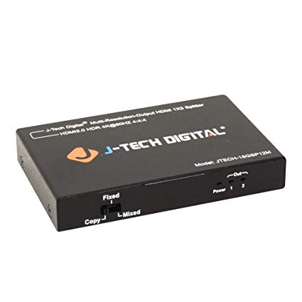 J-Tech Digital Scaler/Multi-Resolution Output (MRO) 18GBps 1x2 HDMI 2.0 Splitter HDR10/Dolby Vision 4K@60Hz 4:4:4 [JTECH-18GSP12M]