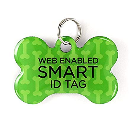 Dynotag Web/Location Enabled QR Code Smart, Deluxe Coated Steel Pet Tag - PLAY Series - Bone
