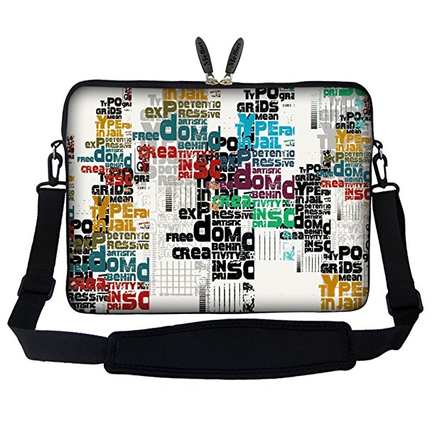 Meffort Inc 17 17.3 inch Neoprene Laptop Sleeve Bag Carrying Case with Hidden Handle and Adjustable Shoulder Strap - Messy Words