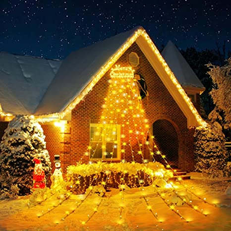Opard Christmas Lights Outdoor, 344LEDs Merry Christmas Waterfall Lights with 3.5M x 9 Falling Strands Outside Decoration Lights with 8 Lighting Modes for Christmas New Year Holiday