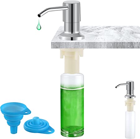 Foseal Built in Kitchen Sink Soap Dispenser(Brushed Finish),Countertop Kitchen Sink Soap Dispenser with 10 Ounce Bottle and Collapsible Funnel,Refill from The Top,Lotion soap Dispenser for Bathroom
