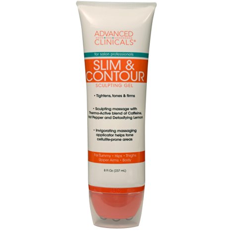 Advanced Clinicals Slim & Contour Sculpting Gel. Massaging Gel with Applicator for Tummy, Hips, Thighs, Upper Arms, Body. With Capsaicin, Coffee Bean Oil, and Seaweed. 8oz tube.