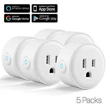 TNP Smart Plug Mini Wifi Outlet - Remote Control Smart Socket Wireless Compatible with Alexa Echo Google Home, No Hub Required, Indoor/Outdoor Timer Switch Socket Android, IOS (White) - 5 Pack