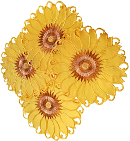 EcoSol Designs Sunflower Table Topper Centerpiece Placemats (15"x15" 4-Pack, Yellow)