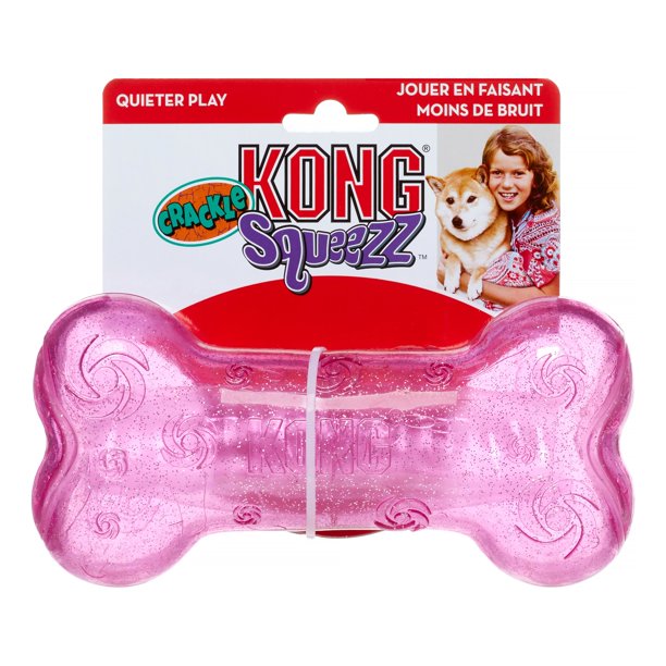 KONG Squeezz Crackle Bone Dog Toy, Assorted, Large
