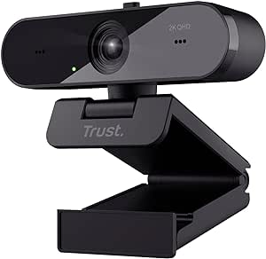 Trust Taxon Webcam 2K QHD, 85% Plástico Reciclado, Cámara Web 2560x1440p, Filtro de Privacidad, Enfoque Automático, 2 Micrófonos, Web Camera PC para Teams, Zoom, Ordenador Portátil, Mac