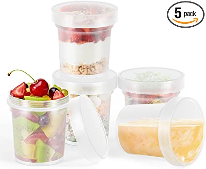 GLCON [16 Oz 5 Pack Twist Top Food Soup Storage Containers with Lids Reusable Freezer Containers for Food with Screw On Lids, Freezer Container Leak Proof, Airtight BPA Free