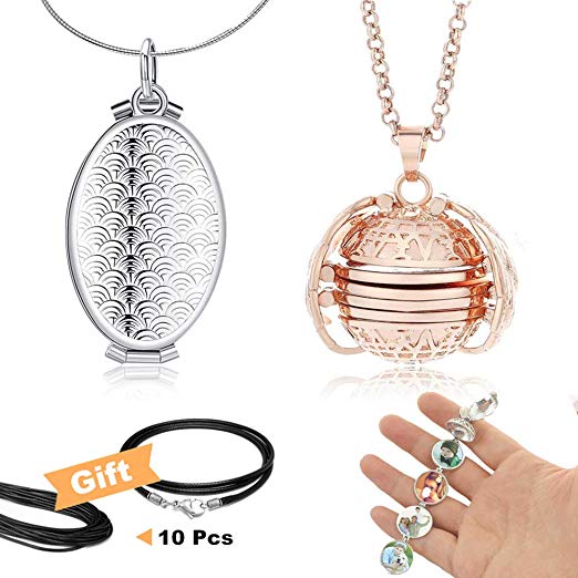SeaHome 2 Pcs Expanding Photo Locket Necklace Angel Wings Jewelry Decoration Pendant Memorial Gifts for Mother's Day Valentine Birthday (Rose Gold   Fish Scale Silver)