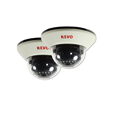 REVO America RCDS30-4BNDL2 1200 TVL Indoor Dome Surveillance Camera with 100-Feet Night Vision (White), 2-Pack