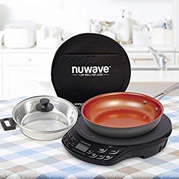 NuWave 30529 Outdoor Camping Bundle PIC Flex, Carrying Case, 2 Qt SS Pot w/Lid & 9” Pan, one Size, Black