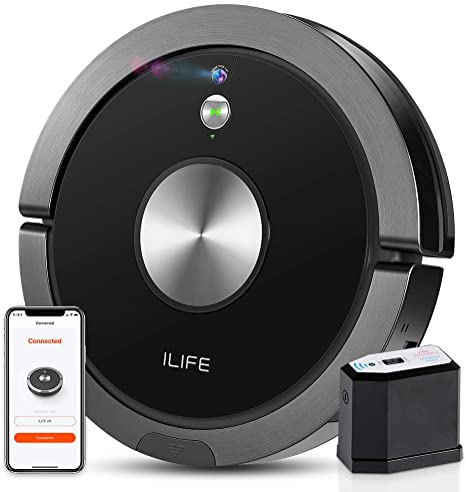 ILIFE A9 Robot Vacuum, Mapping, Wi-Fi, Cellular Dustbin, Strong Suction, 2-in-1 Roller Brush, Self-Charging, Slim and Quiet, Compatible with Alexa, Ideal for Hard Floors to Medium-Pile Carpets.