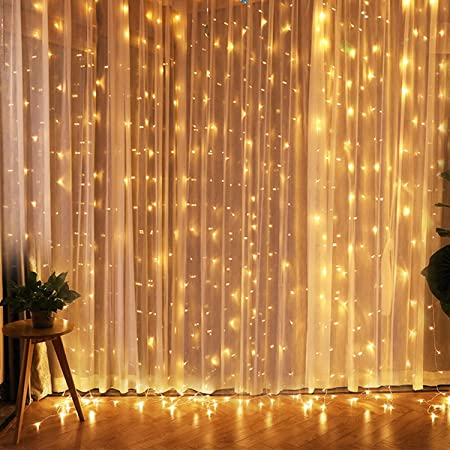 IMAGE Curtain Lights 448 LED 19.6x6.6 Foot LED String Lights with 8 Modes and Memory Function Waterproof Window Fairy Lights for Wedding Party Halloween Xmas Decoration Warm White