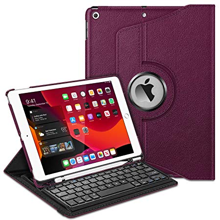 Fintie Keyboard Case for iPad 7th Generation 10.2" 2019-360 Degree Rotating Smart Stand Cover w/Pencil Holder, Built-in Wireless Bluetooth Keyboard for iPad 10.2" Tablet, Purple