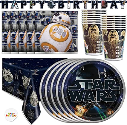 Star Wars Birthday Decorations | Star Wars Party Supplies | Star Wars Plates and Napkins, Star Wars Birthday Banner, Star Wars Tablecloth, Star Wars Paper Cups | Star Wars Party Decorations for 16