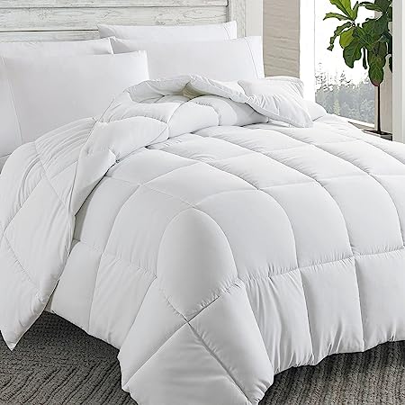 Cosybay Down Alternative Comforter (White, King) - All Season Soft Quilted King Size Bed Comforter - Reversible Lightweight Duvet Insert with Corner Tabs - Winter Summer Warm Fluffy, 102x90 inches