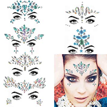 COKOHAPPY 6 Sets Rhinestone Mermaid Face Jewels Tattoo - BODY STICKERS Crystal Tears Gem Stones Bindi Temporary Stickers (Collection 4)