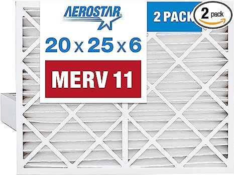 Aerostar 20x25x6 MERV 11 Replacement Pleated Air Filter for Aprilaire Space-Gard 2200, 2 Pack (Actual Size: 19 3/4" x 24 1/4" x 6")