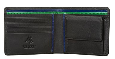 Visconti Bond BD10 Mens Black with Multi Color Soft Thin Leather Bifold Wallet