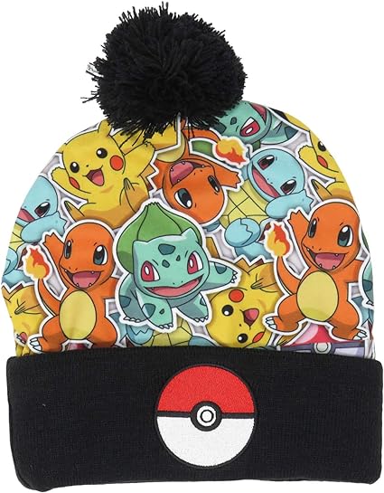 Pokemon Starters Embroidered Pokeball Cuff Beanie Cap Hat One Size Licensed New Black
