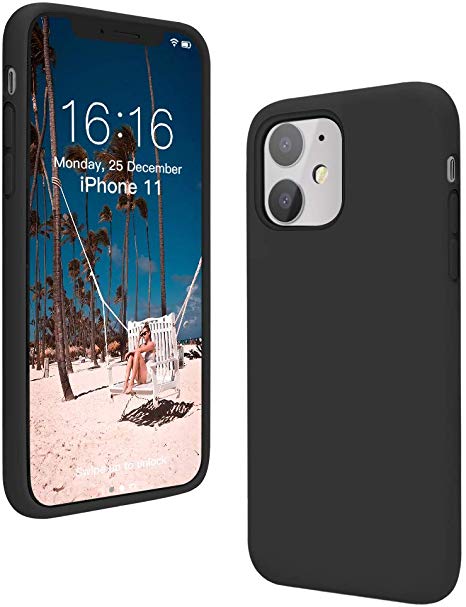 ANTTO Case for iPhone 11,Liquid Silicone Gel Rubber Phone Cover with Soft Microfiber Cloth Lining Cushion Shockproof Drop Protection- Black