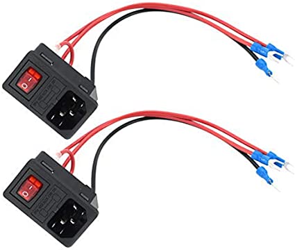 DEVMO 2pcs 15A 250V Rocker Switch Power Socket Inlet Module Plug 5A Fuse Switch with 18 AWG Wiring 3 Pin IEC320 C14 Connected Terminal Crimps and Wires