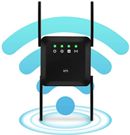 WiFi Range Extender Wireless Signal Repeater Booster, WiFi Dual Band Extend WiFi Signal to Smart Home & Alexa Devices High Resolution Support Desktop Laptop Network (1200Mbps, 1200Mbps Black)