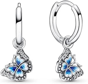 PANDORA Blue Butterfly Hoop Earrings - Unique Earrings for Women - Great Gift for Her - Made with Sterling Silver, Cubic Zirconia & Enamel