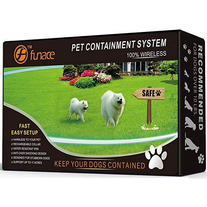 1 Dog Wireless Pet Containment System - Rechargeable and Waterproof Collar - 100% Safe & Easy to Install WiFi Radio Dog Fence - No Wire, No Dig, No Bury - Large Coverage Area up to 17 Acres