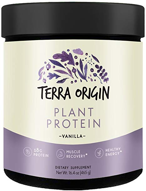 Terra Origin, Plant Protein, Powder, Vanilla, 15 Servings Includes Organic Brown Rice Protein and Pea Protein Isolate, Vegan, Gluten Free, 18g Protein