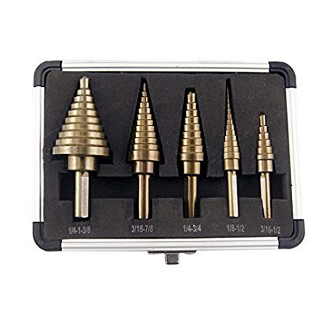 CO-Z 5pcs Hss Cobalt Step Drill Bit Set Multiple Hole 50 Sizes with Aluminum Case