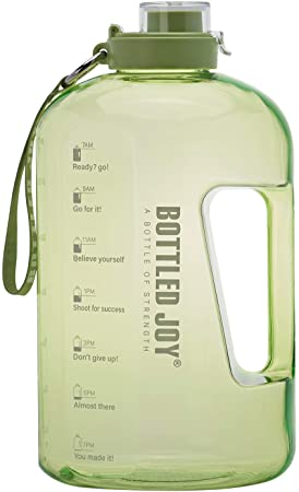 BOTTLED JOY 1 Gallon Water Bottle, BPA Free Large Water Bottle Hydration with Motivational Time Marker Reminder Leak-Proof Drinking Big Water Jug for Camping Sports Workouts and Outdoor Activity