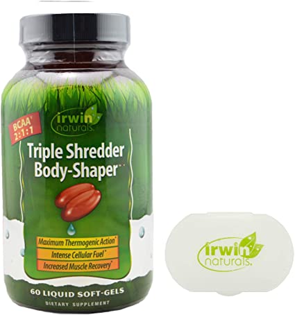 Irwin Naturals Triple Shredder Body Shaper Thermogenic Fat Burner Supplement, 60 Soft Gels Bundle with a Pill Case