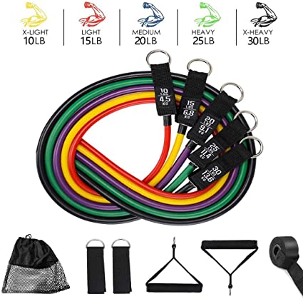 Exercise Resistance Bands Set with Handles, 5 Fitness Workout Bands Stackable Up to 100 lbs Strength Training for Outdoor and Intdoor Sports Weight Lifting Yoga Pilates Abs