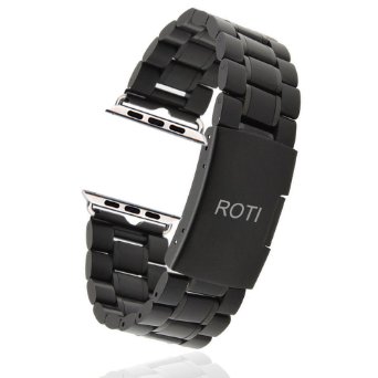 ROTIBOX 24mm Stainless Steel Bracelet Metal Watch Band Strap For Apple Watch 42mm With Metal Adapter ClaspStainless Steel Buckle Replacement Strap Wrist Band for Apple Watch and Sport and Edition Black