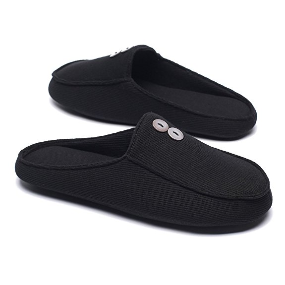 Ofoot Men's & Women's Cozy Cotton Closed Toe Memory Foam Anti-slip Indoor Slippers with Buttons Design