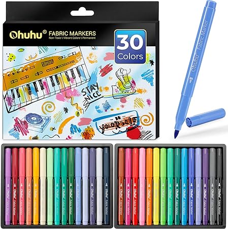 Fabric Pens Permanent 30 Colours: Ohuhu Fabric Paint Pens for Clothes White T-Shirt Canvas Bags Plain Cotton Bags Pillowcases Shoes Paint Machine Washable Fabric Markers Arts And Crafts For Adults