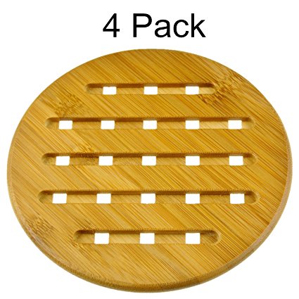 MelonBoat 4 Pack Bamboo Trivet Mat Set, Heavy Duty Hot Pot Holder Pads, 7" Round