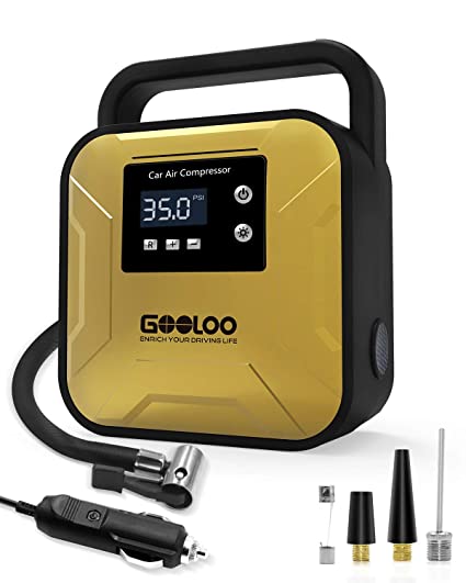 GOOLOO Tire Inflator Air Compressor Portable Tire Pump with LED Light Handle and Digital Pressure Gauge DC12V for Car SUV Bicycle Motorcycles Balls