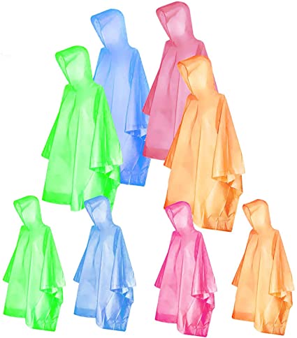 Rain Poncho for Adults Kids, FISHOAKY 8PCS Waterproof Ponchos Lightweight Raincoat