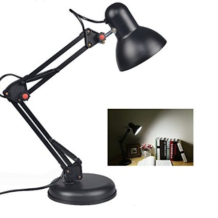 Anpress American Style Eye Protection Long Arm Reading Desk Lamp - 5W E27 LED Bulb Included - Daylight White - Metal Swing Arm Architect Folding Table Work Lamp - Black