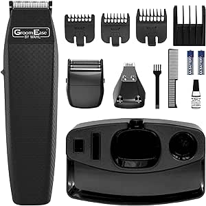 WAHL GroomEase Battery Operated Men Multigroomer, Three Interchangeable Heads, Four Attachment Combs, 90 Minutes of Continuous Use, Ideal for Gym and Travel