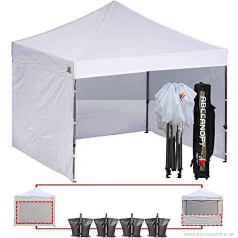 （18  colors）AbcCanopy Commercial 10x10 Ez Pop up Canopy, Party Tent, Fair Canopy with 6 Zipped End Sidewalls and Roller Bag Bonus 4x Weight Bag (white)