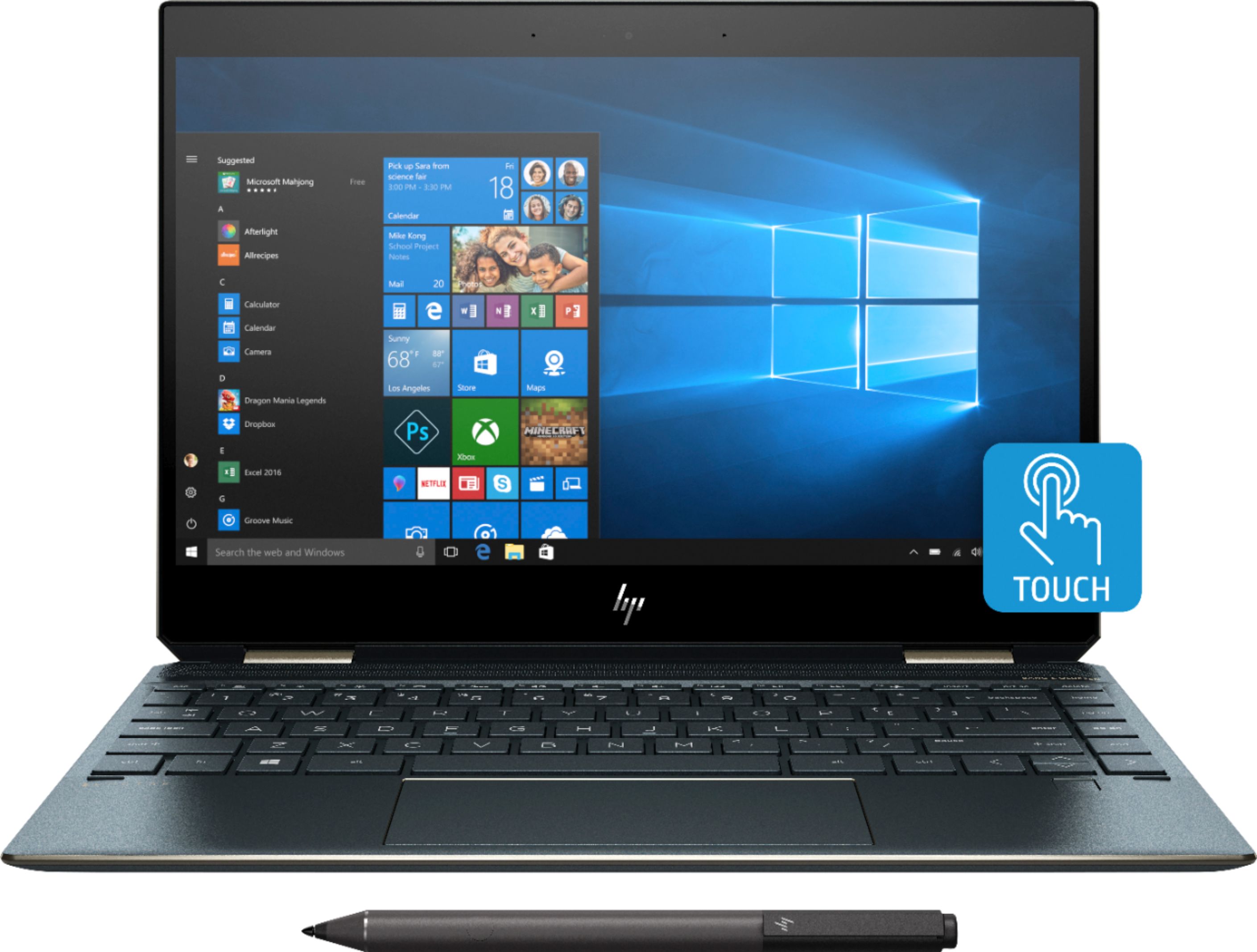 HP - Spectre x360 2-in-1 13.3" 4K Ultra HD Touch-Screen Laptop - Intel Core i7 - 16GB Memory - 512GB SSD + Optane - HP Finish In Poseidon Blue
