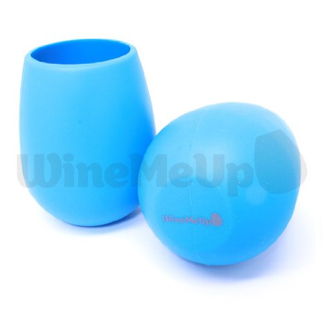 WineMeUp Silicone Wine Glasses - Best Stemless Unbreakable Cups - Set of 2 Blue