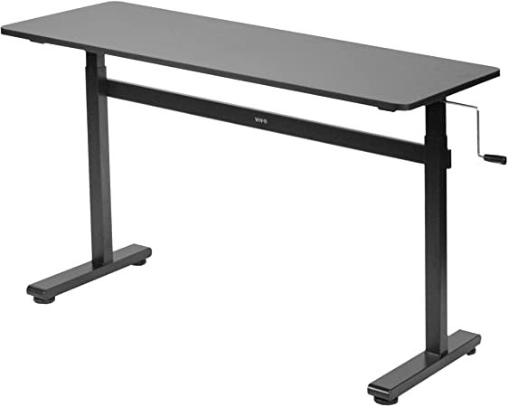 VIVO Height Adjustable 55 x 24 inch Standing Desk | Hand Crank Sit Stand Home Office Workstation with Frame and Table Top, Black (DESK-M55TB)