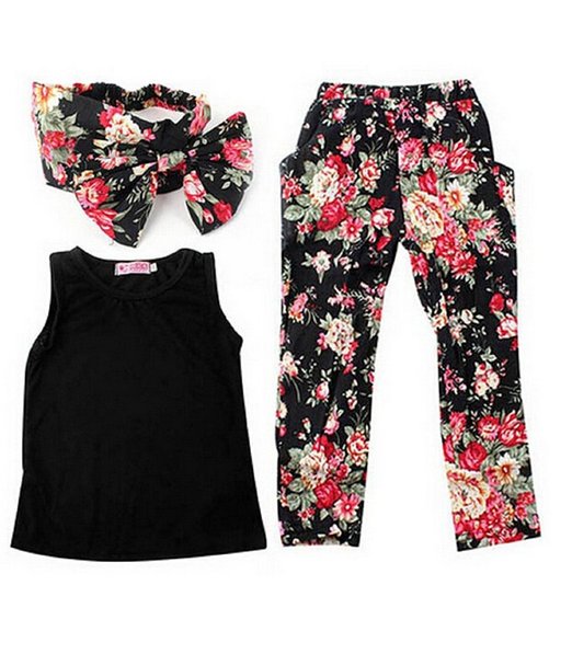 Jastore® Girls Sets 3PCS Sleeveless Shirt/Tops   Floral Pants   Headband Clothes