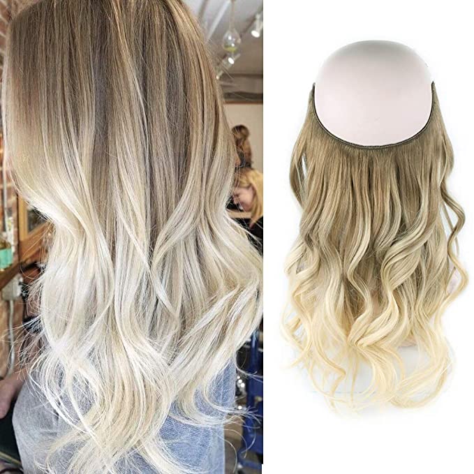 Sassina 20 inch 120g Halo Human Extensions Balayage Color Ash Brown Mixed to White Platinum Blonde Natural HairPieces No Glue Human Hair with Miracle Wire B8-60#