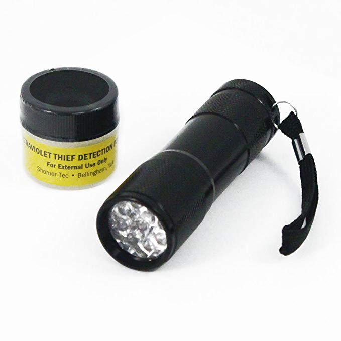 Ultraviolet UV Theft Detection Powder & Ultraviolet UV LED Flashlight Combo
